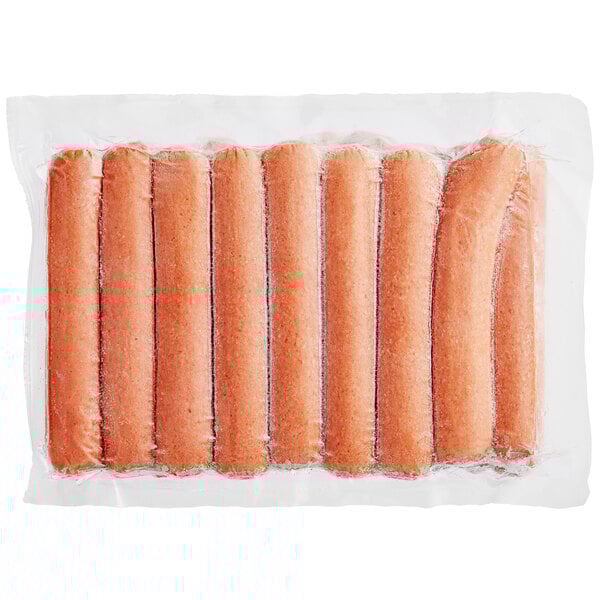 A package of Nathan's Famous 6" Beef Franks in plastic wrap.