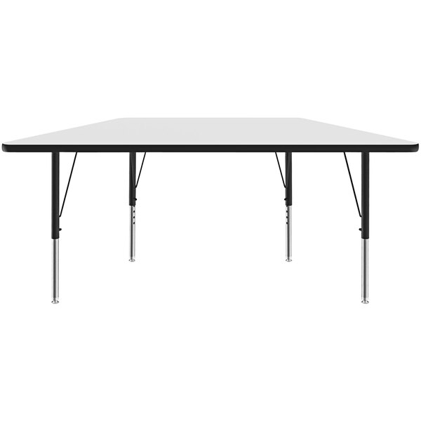 A white rectangular table with black legs.
