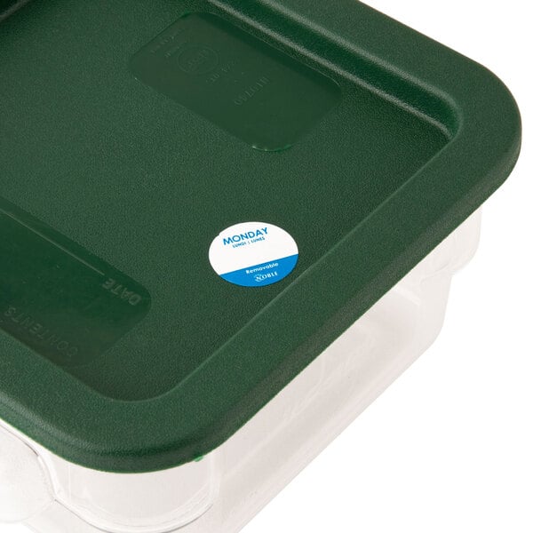 Empty food storage container with a date label