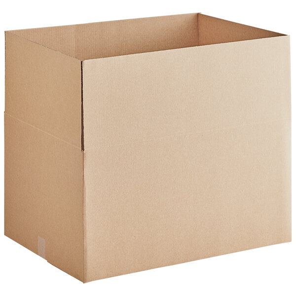 A Lavex cardboard shipping box with an open lid.