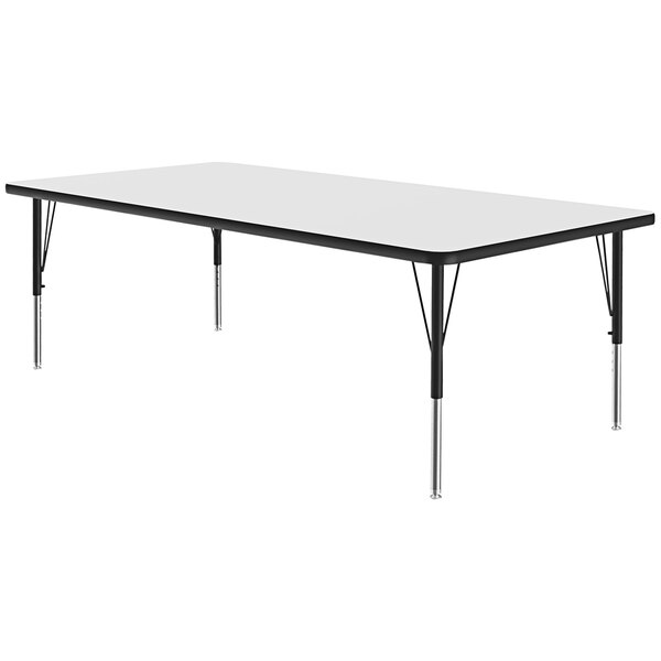 A white rectangular Correll activity table with black legs.