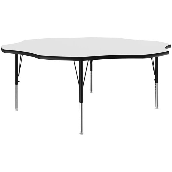 A white Correll activity table with black legs.