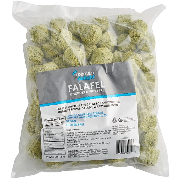 A plastic bag of Grecian Delight Falafel Fritters.