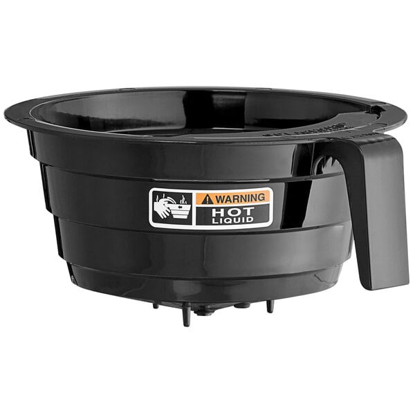 A black plastic Bunn Single / Dual Funnel with a handle.