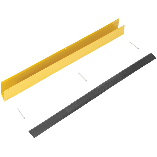 A yellow steel beam with a black rubber bumper insert.