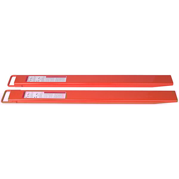 Two orange plastic handles for Wesco Industrial Products 272558 Fork Extensions on a white background.