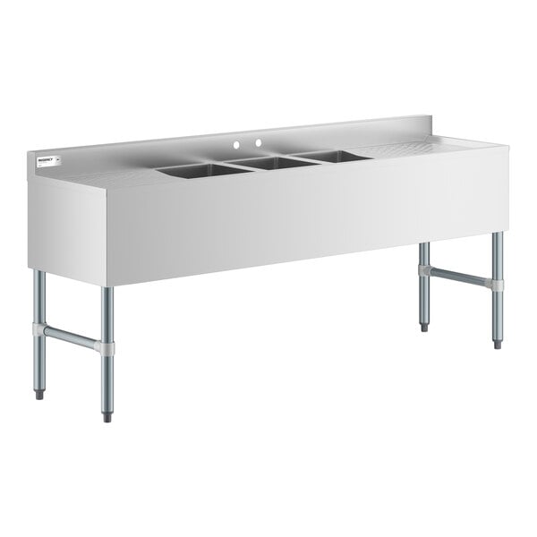 Regency 72" x 18 3/4" Three Bowl Underbar Sink with Two Large Drainboards