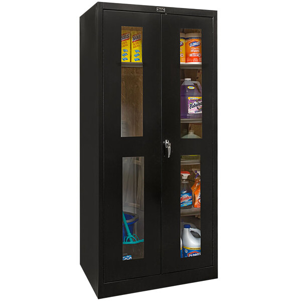 A Hallowell black combination cabinet with glass doors.