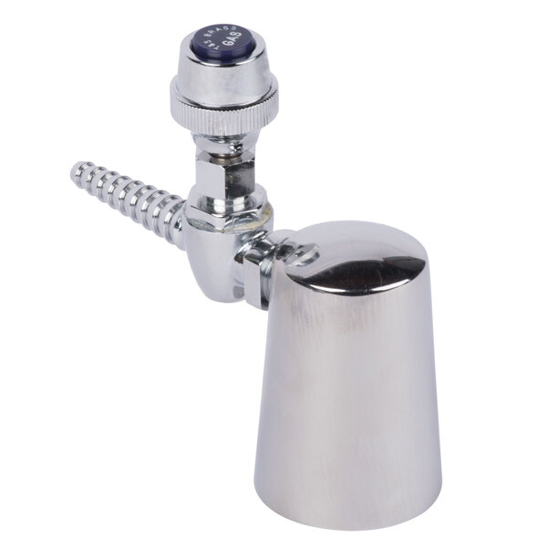 A chrome plated T&S Laboratory Turret with a blue knob.