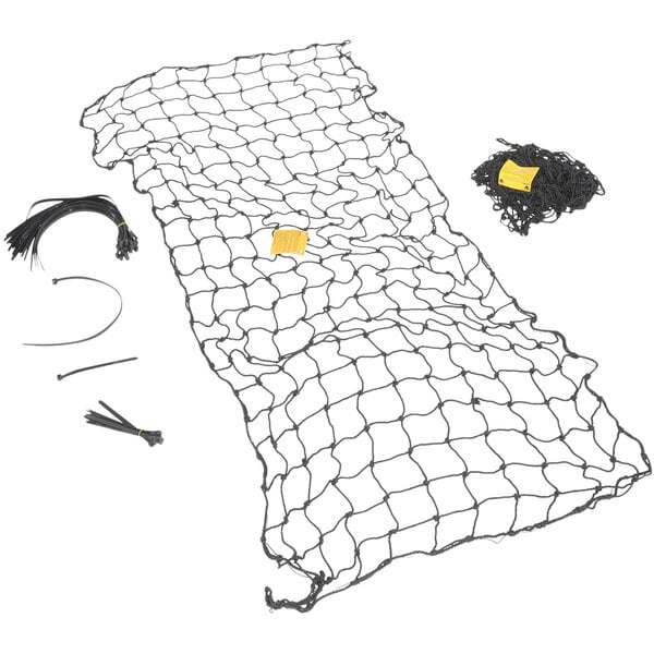 A black nylon net with a black wire and yellow tag.