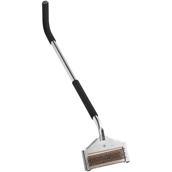 A Texas Brush stainless steel grill brush with a stainless steel handle.