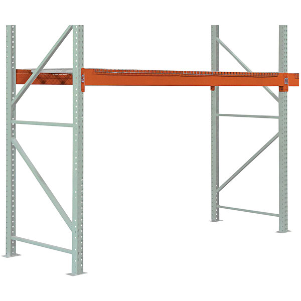 A metal structure with a long orange steel beam.