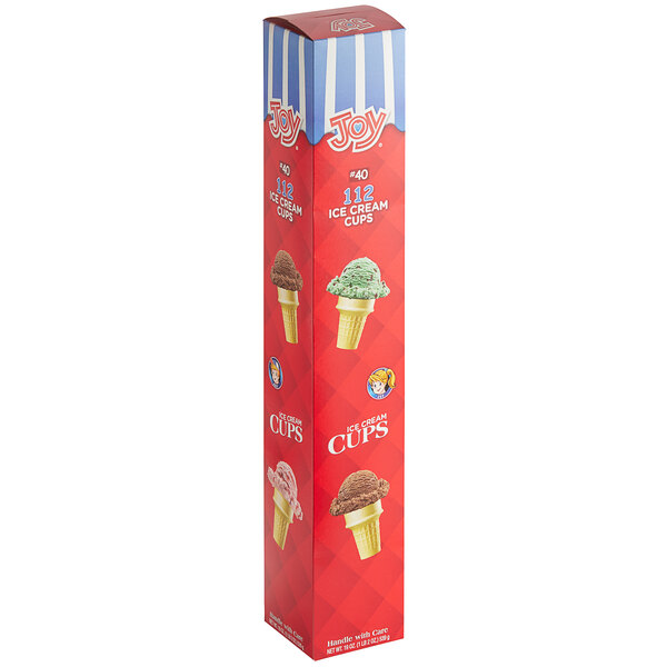 A red box of JOY flat bottom cake ice cream cones.