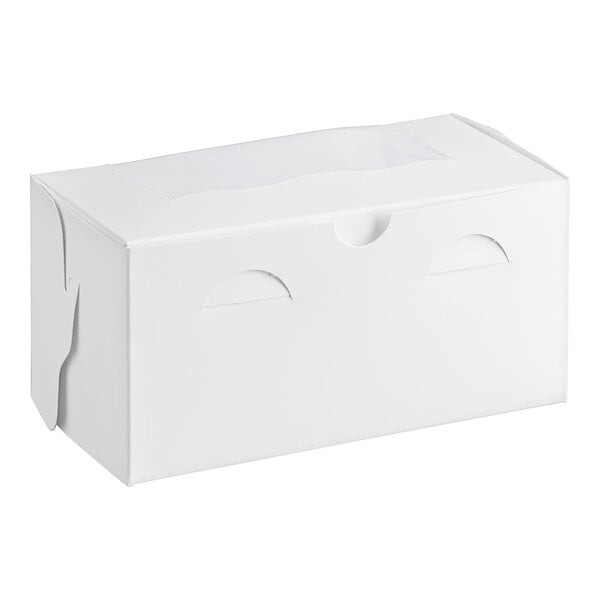 A white bakery box with a clear window on top, designed for holding cupcakes or baked goods.
