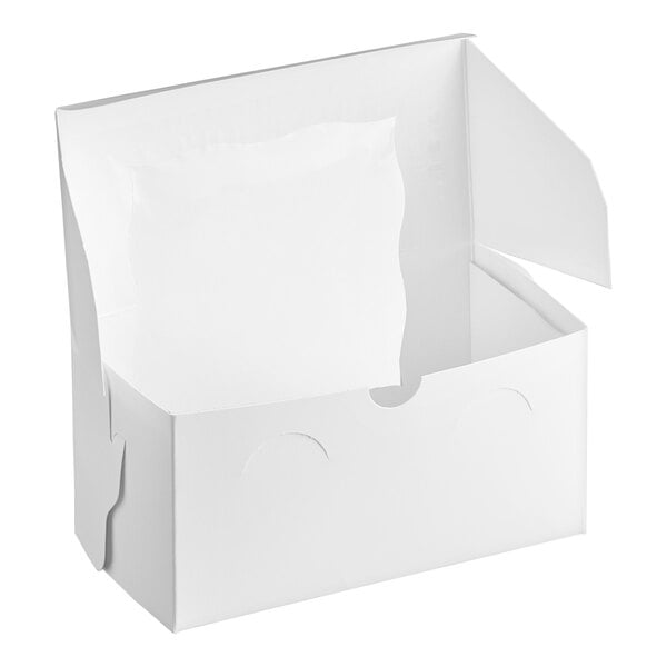 A white bakery box with a window, designed for holding cupcakes or baked goods.