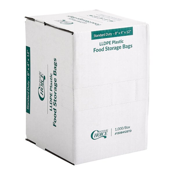 A white box of Choice plastic food bags with green text.