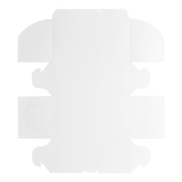A flat, unfolded white bakery box made of cardboard, designed to be assembled for packaging baked goods.