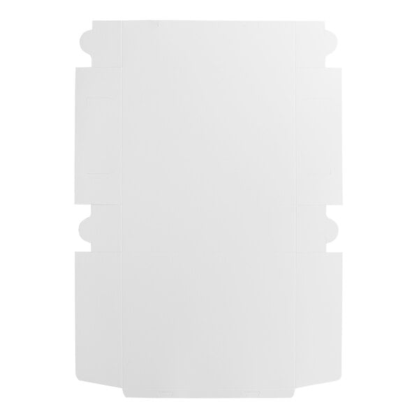 A flat, unfolded white cardboard sheet designed to be assembled into a half sheet cake or bakery box.