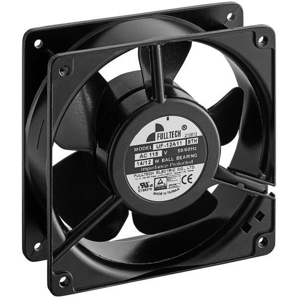 A black 351PCH12A fan with a white label.