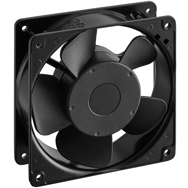 A black fan with a circular blade.