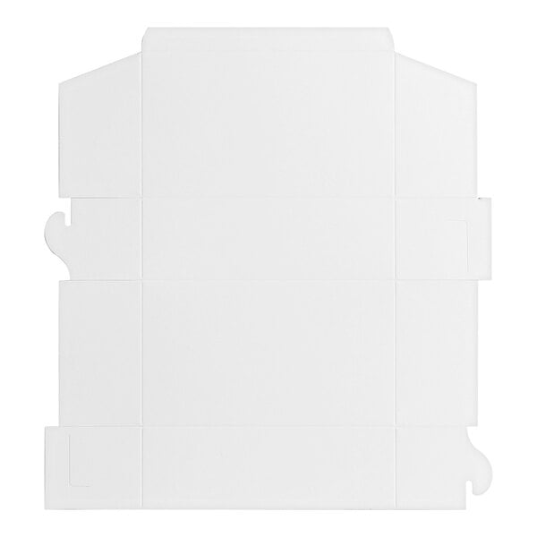A flat, unfolded white bakery box made of cardboard.