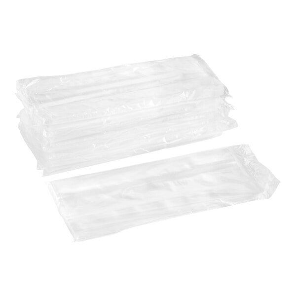 A stack of clear plastic Choice heavy-duty food bags on a white background.