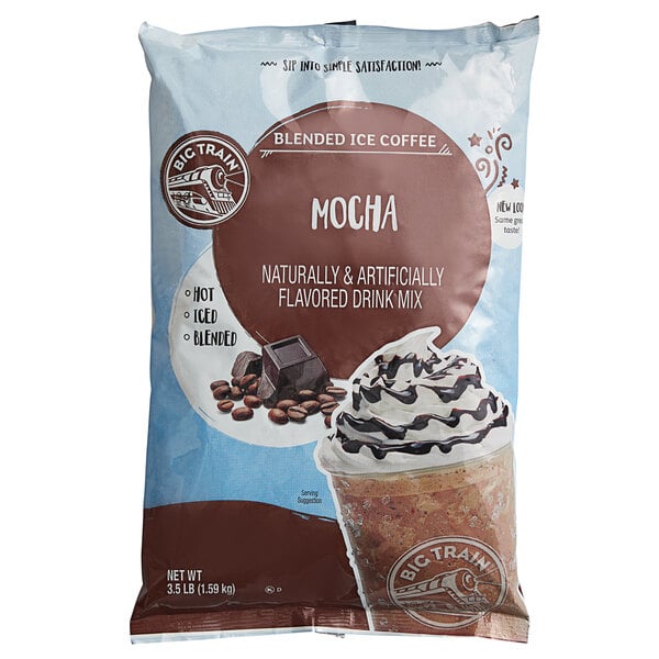 A package of Big Train mocha blended ice coffee mix.