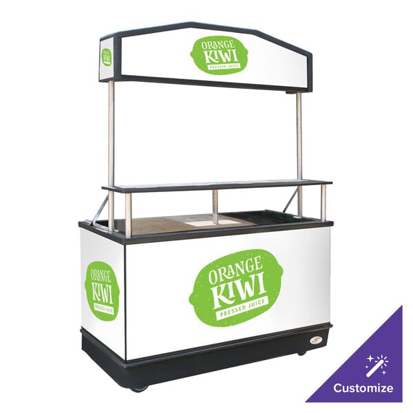 An IRP Elite Beverage Cart with a white and black canopy and illuminated sides.