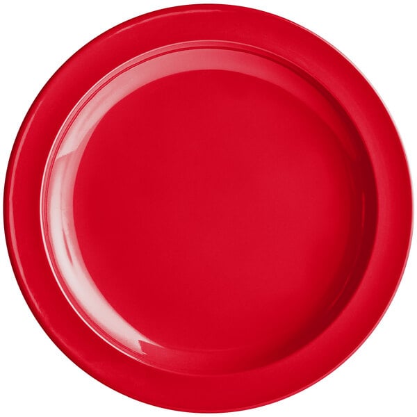 A red Acopa Foundations narrow rim melamine plate.