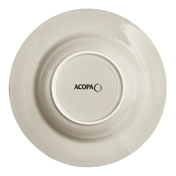 A white Acopa porcelain pasta bowl with scalloped edges and black text reading "Acopa Condesa" on the rim.