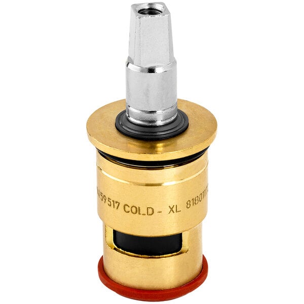 A Zurn brass and silver short stem ceramic disc cartridge with a black cap.