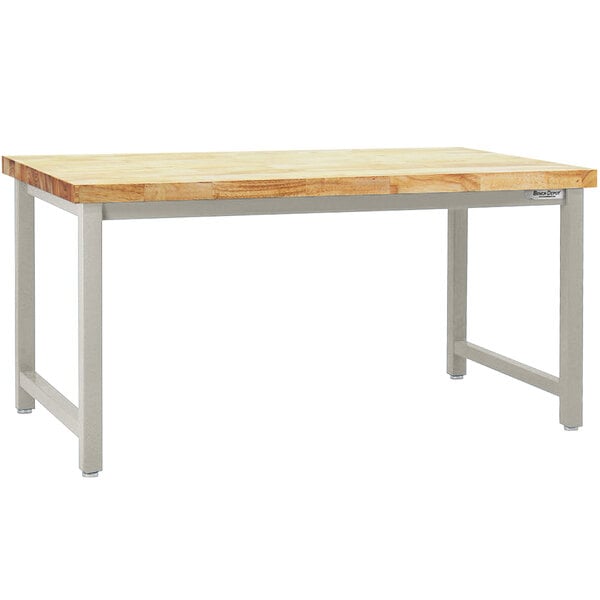 A BenchPro Kennedy Series workbench with a butcherblock wood top and gray metal frame.