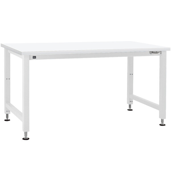 A white rectangular BenchPro work table with metal legs.