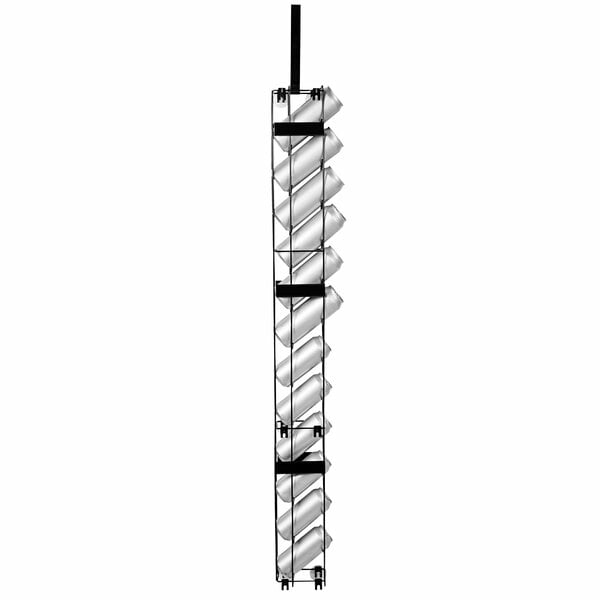 A metal IRP rack with silver containers hanging on the side.