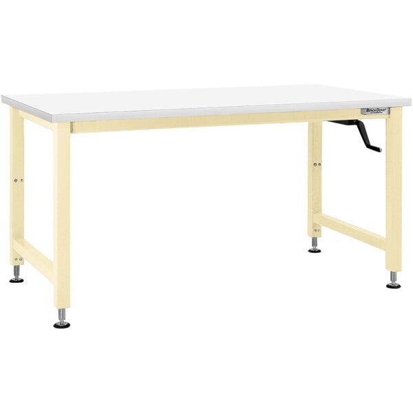 A white BenchPro workbench with a beige metal frame.