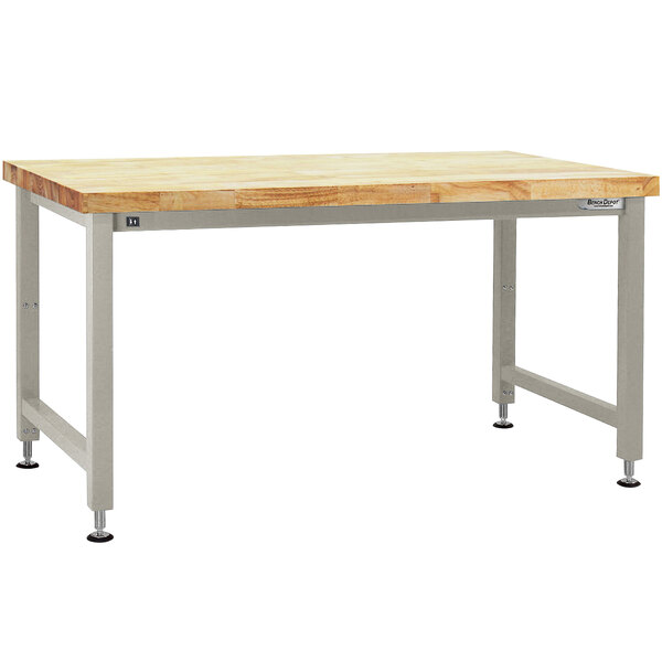 A BenchPro Adams series workbench with a wooden top and steel legs.