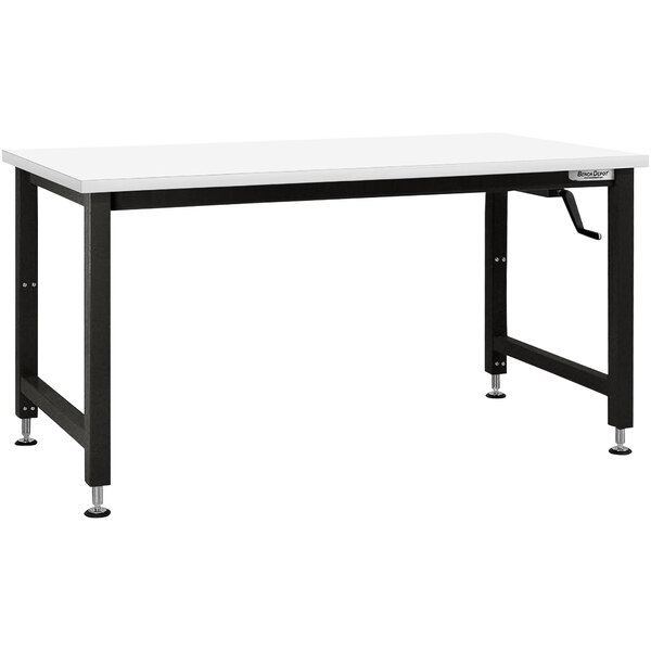 A BenchPro Adams industrial workbench with a white Formica laminate top and black legs.