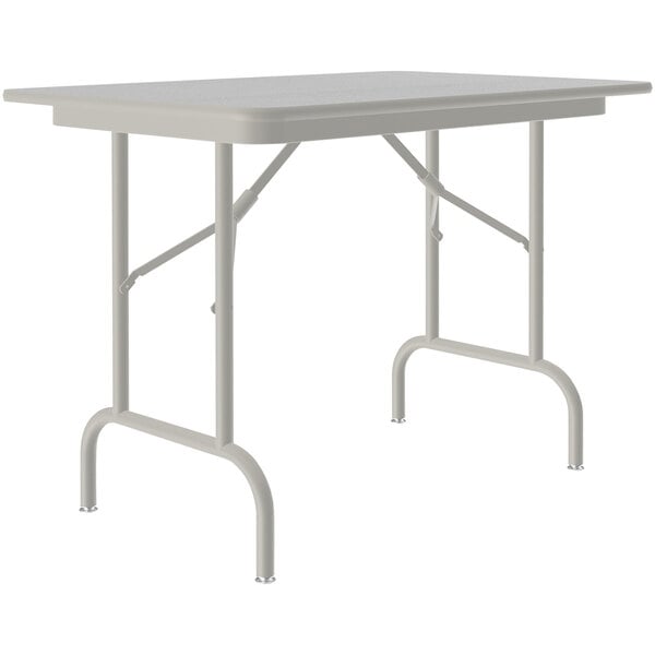 A white rectangular Correll folding table with a gray metal frame.