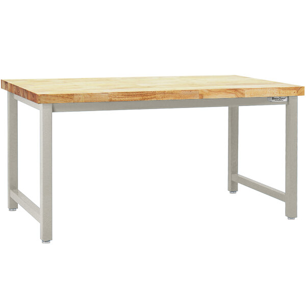 A BenchPro Kennedy workbench with a wooden butcherblock top and metal frame.