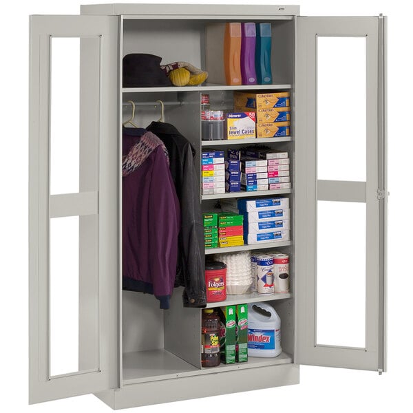 A light gray Tennsco standard combination cabinet with C-Thru doors and shelves.