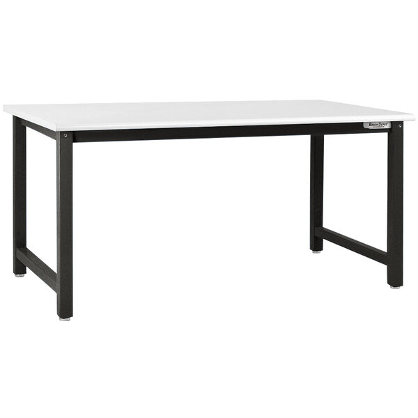 A white BenchPro Kennedy Series workbench with black legs.