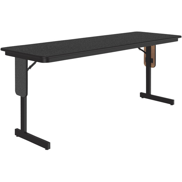 A black rectangular Correll seminar table with a black surface.