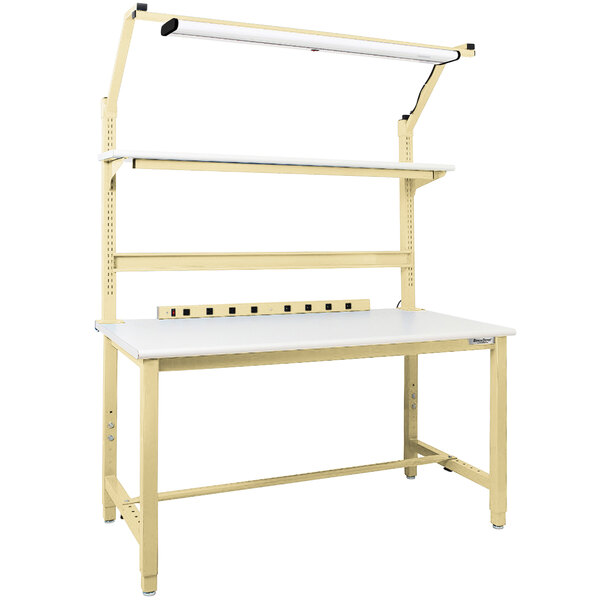 A white BenchPro workbench with a white laminate top.