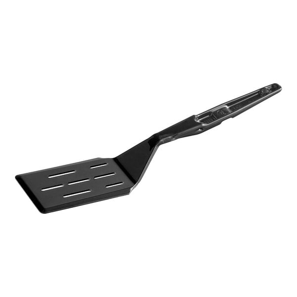 A black Cambro slotted spatula with a handle.