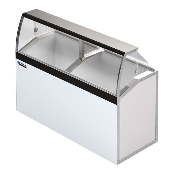 A white Master-Bilt ice cream dipping cabinet with a curved glass door.