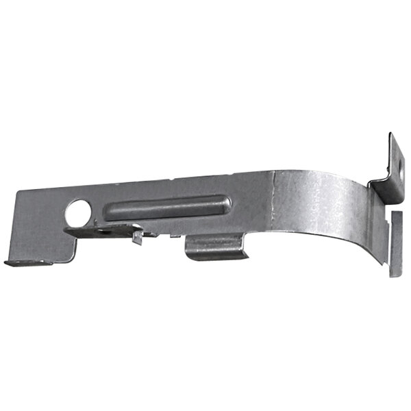 A metal bracket with a hole in it for a Solwave medium-duty commercial microwave.