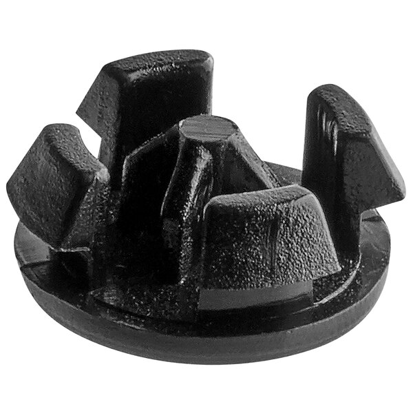 A black plastic Solwave hole plug with four holes.