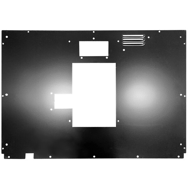 A black metal Solwave Ameri-Series access panel with holes.