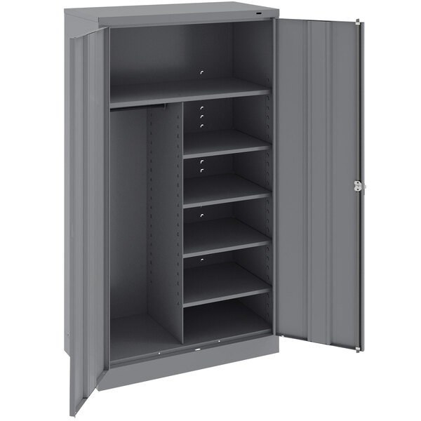 A dark gray steel Tennsco combination cabinet with solid doors.