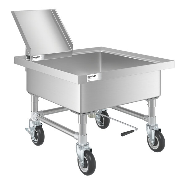 Regency 20" Mobile Silverware Soaking Sink with Detachable Chute - 22" x 22" x 8" Bowl